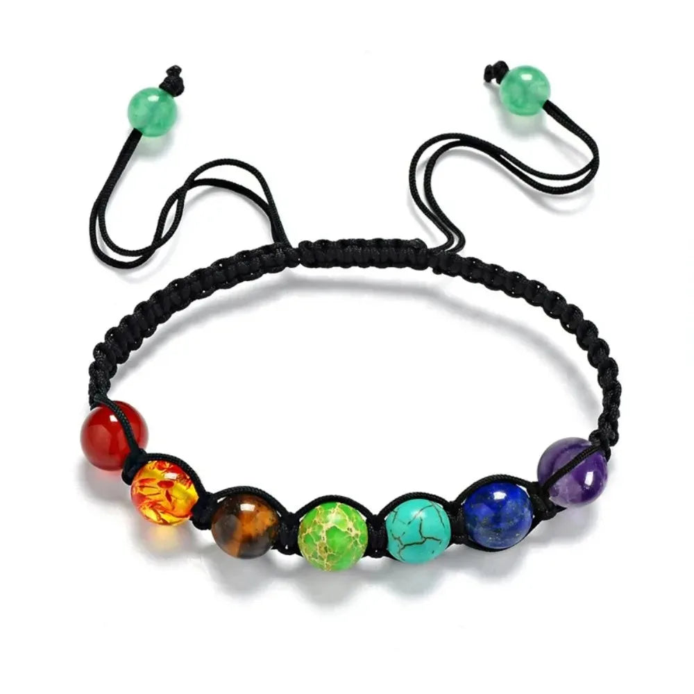 Mode Klassische 7-Chakra Perlen Armband Yoga Reiki Energie Balance Armreif Naturstein Schwarz Seil Heilung Armbänder Frauen Männer