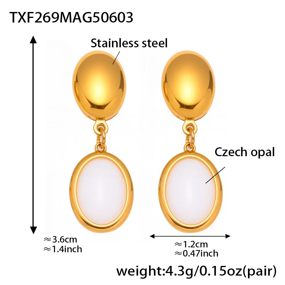 Mehrfarbige Opal-Halskette, Armband, Ohrringe für Damen, 18 Karat vergoldeter Edelstahl, Damen-Halsketten, Armbänder, Ohrringe-Set