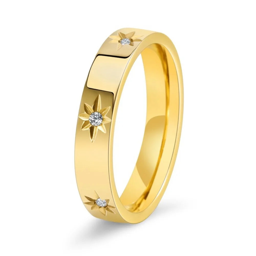 Kolmnsta Neue 4mm Sonnenblume Titan Stahl Ring Für Frauen Vergoldet Kubikzircon, Verlobung, Hochzeit Ringe Paar Schmuck geschenke