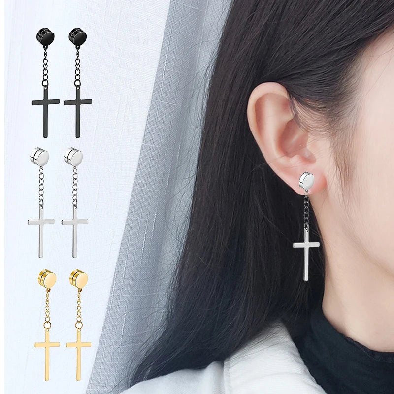 Punk Herren Starker Magnet Magnet Kreuz Ohrstecker Set Nicht Piercing Ohrringe Gefälschte Ohrringe Geschenk für Freund Liebhaber Schmuck