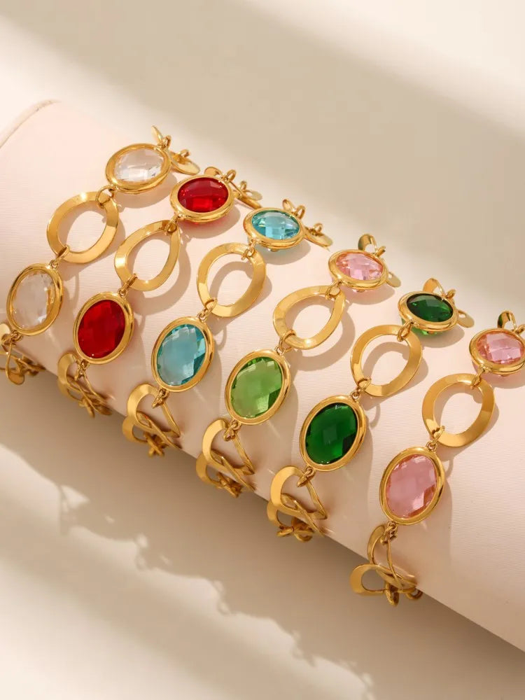 Kettenarmband aus 316L-Edelstahl mit glänzendem, facettiertem tschechischem Kristallglas für Damen. Hochwertige Luxus-Edelstein-Damenarmbänder