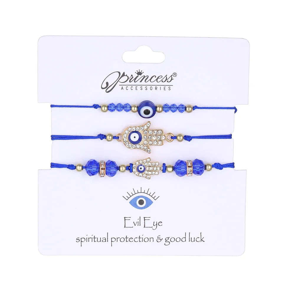 3 Stück türkische böse Blick Palm Schmetterling Armbänder für Männer Frauen Glücksaugen Perle runde gewebte Kette Armbänder Schmuck Geschenk