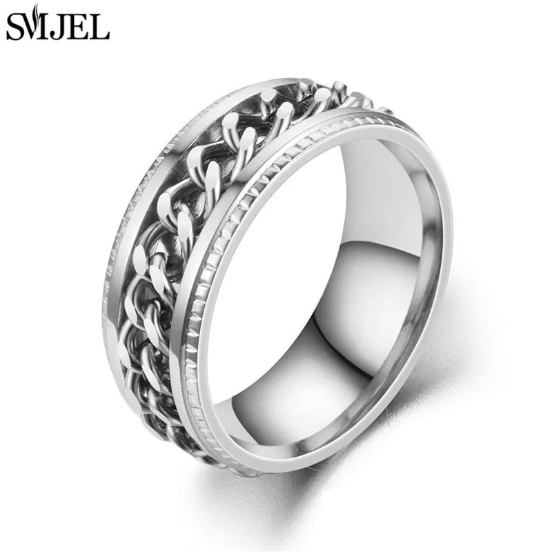 Coole Edelstahl Drehbare Kette Herren Ring Multifunktionale Mode 8mm Fidget Spinner Ringe Paar Schmuck bague homme 2025