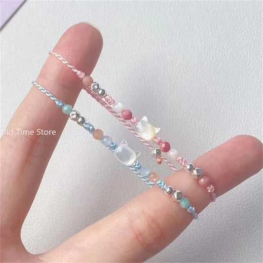Handgemachtes Paar süßes Katzenarmband einzigartiges stilvolles Handseil für Frauen Männer Perlen gewebtes Armband Handgelenkschmuck Geschenke