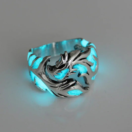 2024 mode Leuchtende Drachen Ringe Gothic Einstellbar Männer Edelstahl Ringe Einzigartige Jungen Schmuck Vintage Halloween Anillos