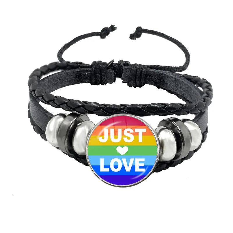 LGBT Schwarz Weave Leder Armband Bi Stolz Glas Cabochon Homosexuell Stolz Regenbogen Flagge Foto Armreif Schmuck Für Frauen Männer Liebhaber geschenk