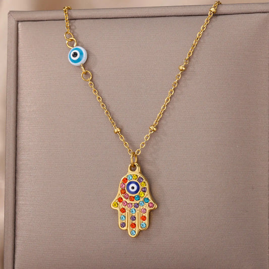 Türkische Hamsa Evil Eye Halsketten für Frauen Edelstahl Gold Farbe Charme Halsband Halskette Weihnachten Schmuck Zubehör Geschenk