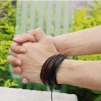 Freizeitmode für Herren, handgewebtes mehrschichtiges Lederarmband, handgefertigtes Schnür-Handgelenkband, handgewebtes mehrschichtiges Lederarmband