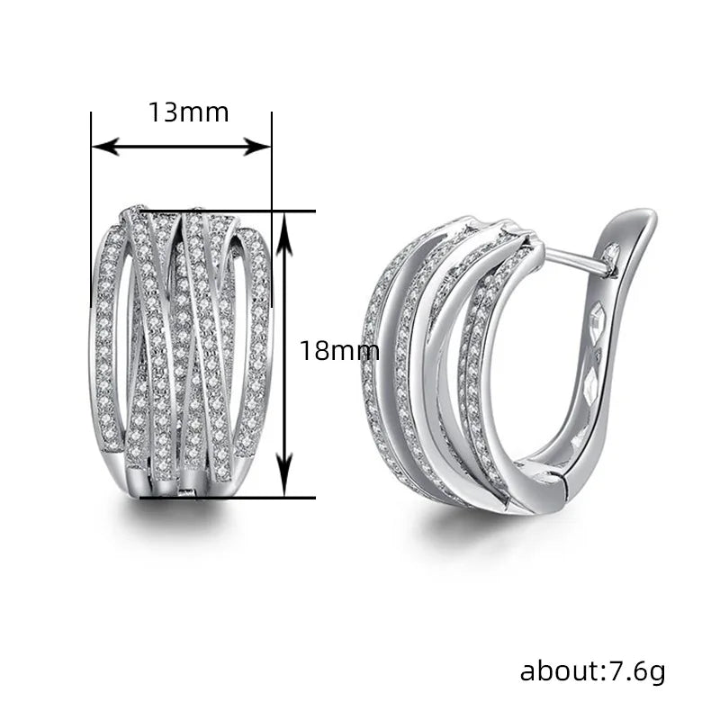 Huitan Mode Silber Farbe Kreuz Creolen für Frauen Voll kristall Zirkonia Aussage weibliche Ohrringe Trends Schmuck