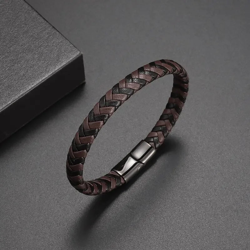 Retro Punk Fahrradkette handgewebtes Lederarmband mit Metallschnalle für Männer Motorradfahrer Rock Party Schmuck Geschenk