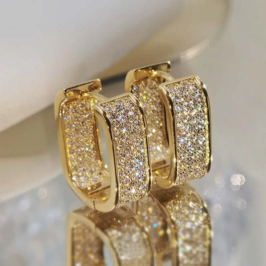 Edelstahl Gold Silber Farbe Quadratische Creolen für Frauen Luxus Glänzende CZ Zirkon Geometrische Ohrringe Hochzeit Schmuck