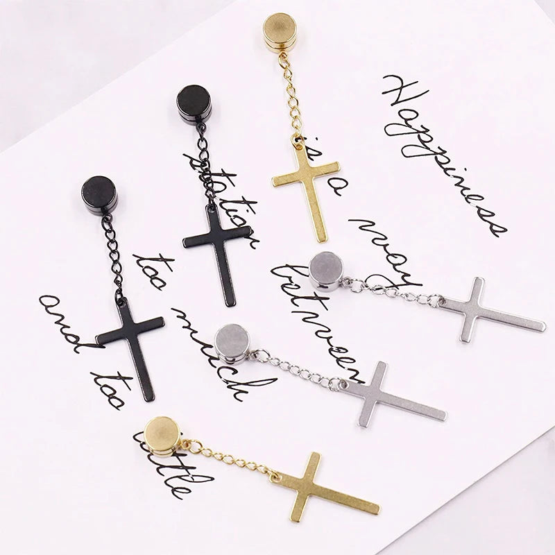 Punk Herren Starker Magnet Magnet Kreuz Ohrstecker Set Nicht Piercing Ohrringe Gefälschte Ohrringe Geschenk für Freund Liebhaber Schmuck