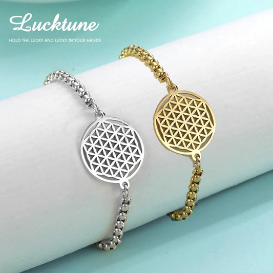 Lucktune Wikinger Blume des Lebens Armband für Frauen Edelstahl Hohl Geometrische Box Kette Handgelenk Armbänder Wicca Schmuck Geschenk