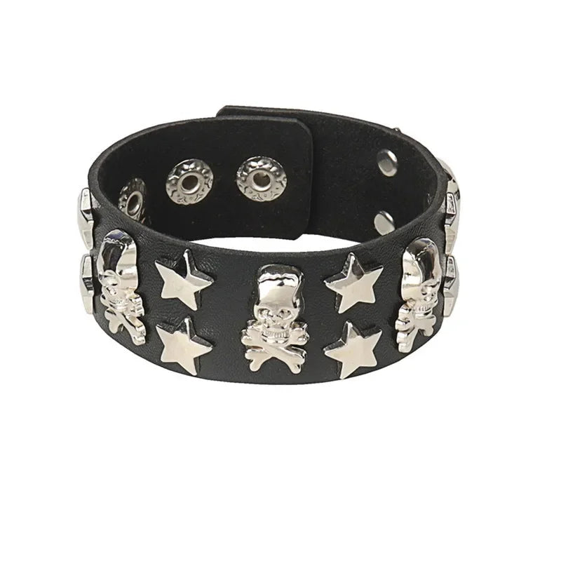 Punk-Lederarmband für 90er-Jahre-Männer und Frauen, Nieten-Manschettenarmband, verstellbares schwarzes Lederarmband, Metallbesatz, Schmuck, Geschenk