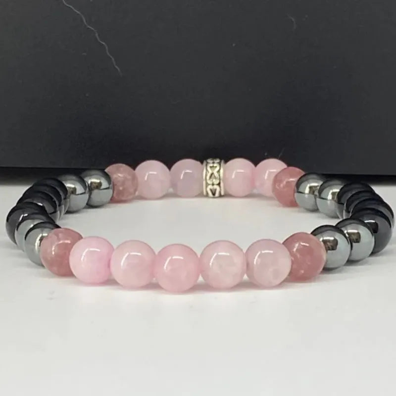 Schwarzes Turmalin, Hämatit, Rosenquarz & Lepidolith Armband/Heilung, Depression, Angst, Schutz, Empath Armband