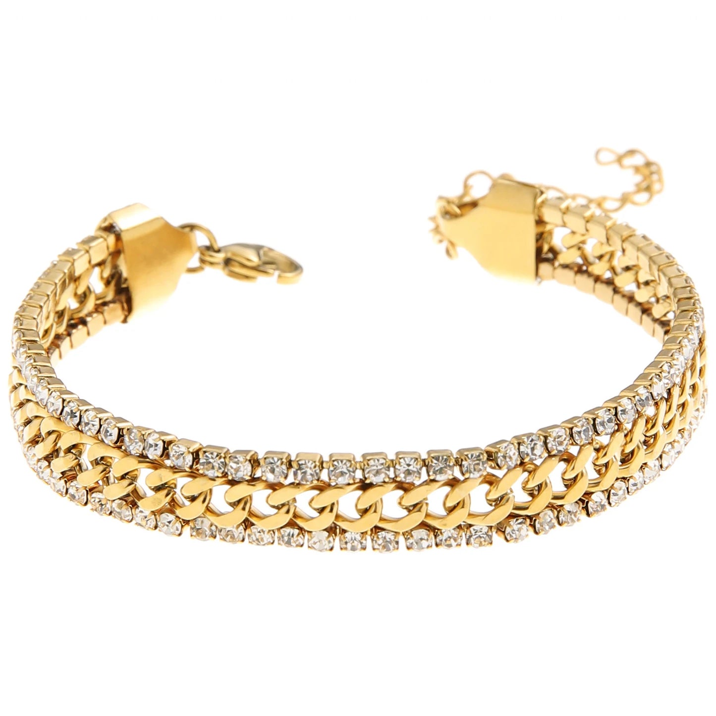 Verstellbares Armband aus 18 Karat vergoldetem Edelstahl mit Zirkonia, stapelbarer, hypoallergener Schmuck, Geschenk für Frauen/Mädchen