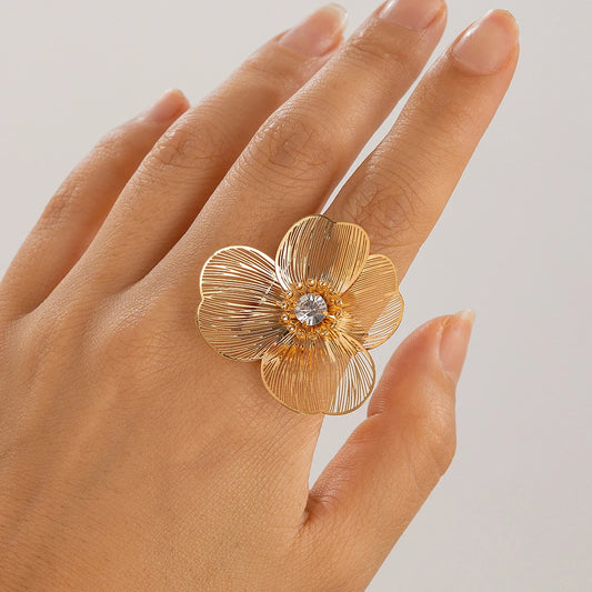 Ingemark Größe 8, elegante Ginkgoblatt-Blumenringe für Damen und Herren, Retro-Goldfarbe, Knuckle-Ring, Mi-Schmuck, Accessoires, Geschenk, Neu