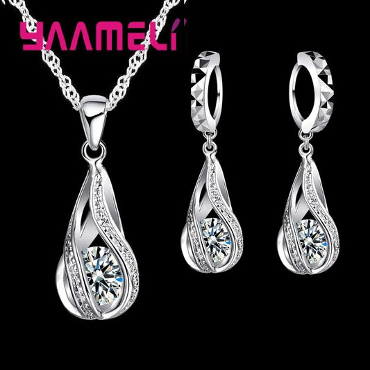 Heißwasser tropfen cz 925 Sterling Silber Schmuck Set für Frauen Anhänger Halskette Creolen Hochzeits feier Ceremey Anel