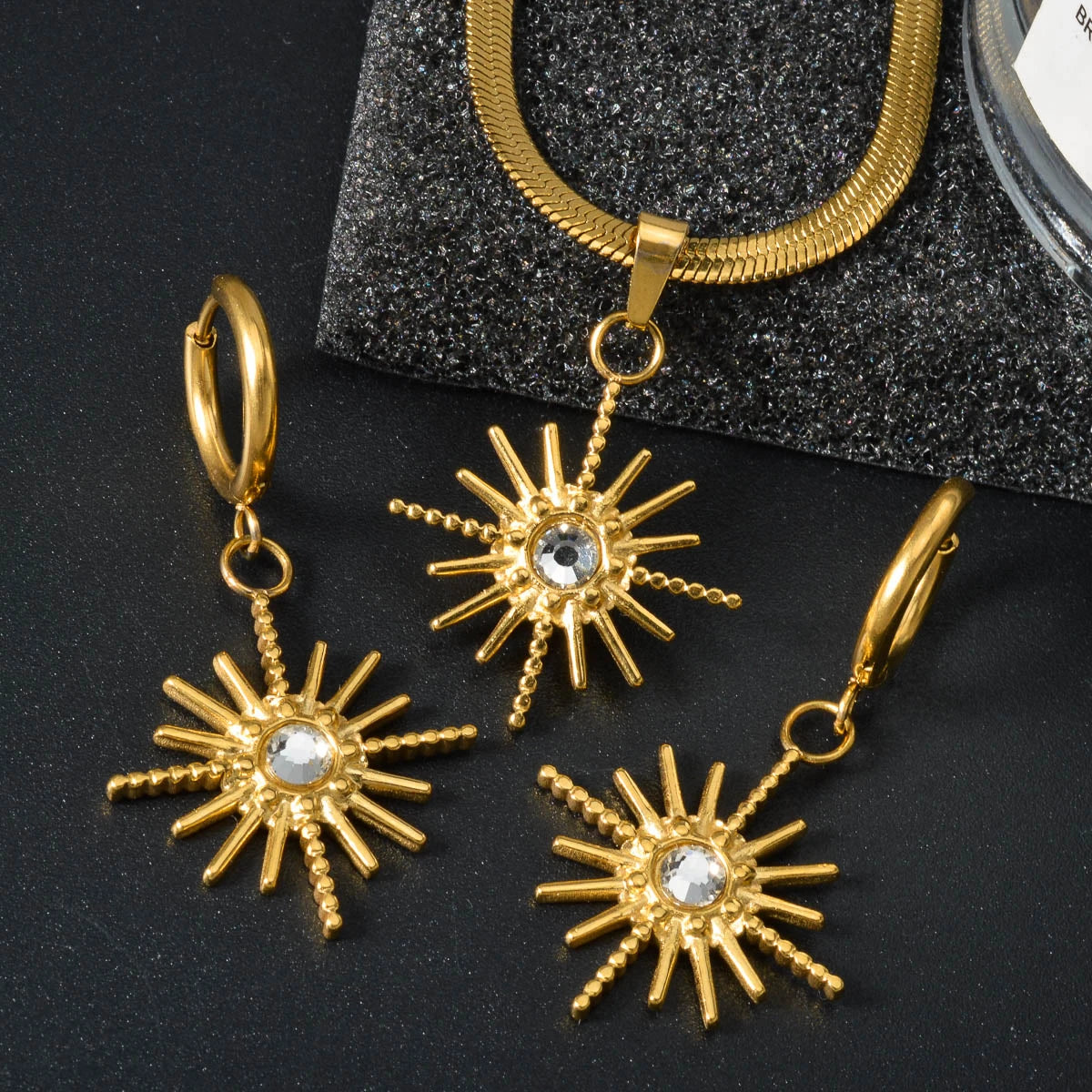 Trend Mond Sterne Hohl Anhänger Edelstahl Halskette Ohrringe Set Für Frauen Fashion Party 18K Gold-Überzogene Schmuck Set geschenk