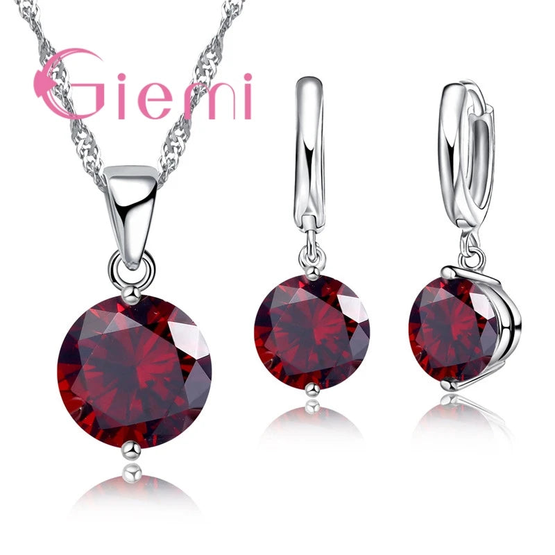 Heißer Verkauf, beliebt, klassisch, rund, 925er Silber, Hochzeit, Verlobung, Schmuck-Sets für Frauen, Anhänger, Halskette, Creolen