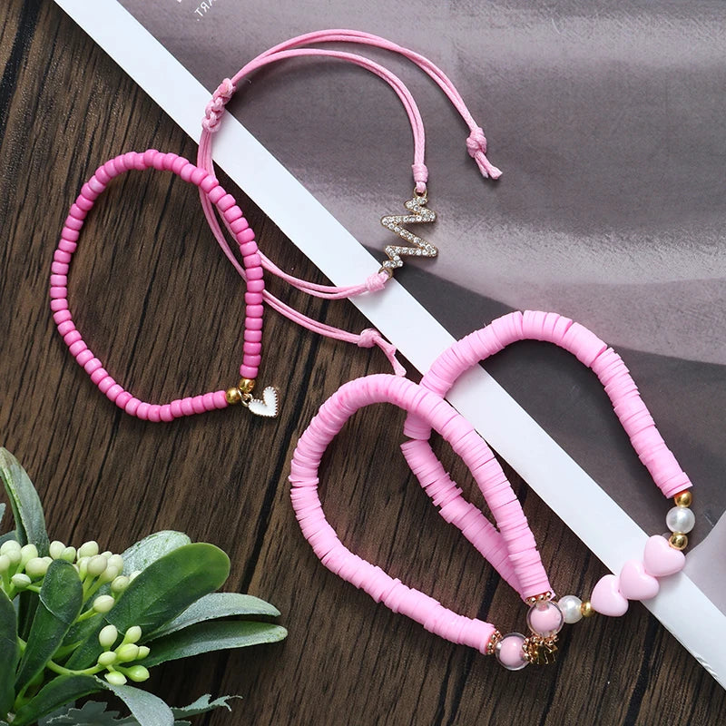 Hallo Mann 4 teile/satz rosa Serie niedlichen Krone Herz Blitz Armband Frau Geschenke beliebte Zubehör böhmischen handgemachten Set Großhandel