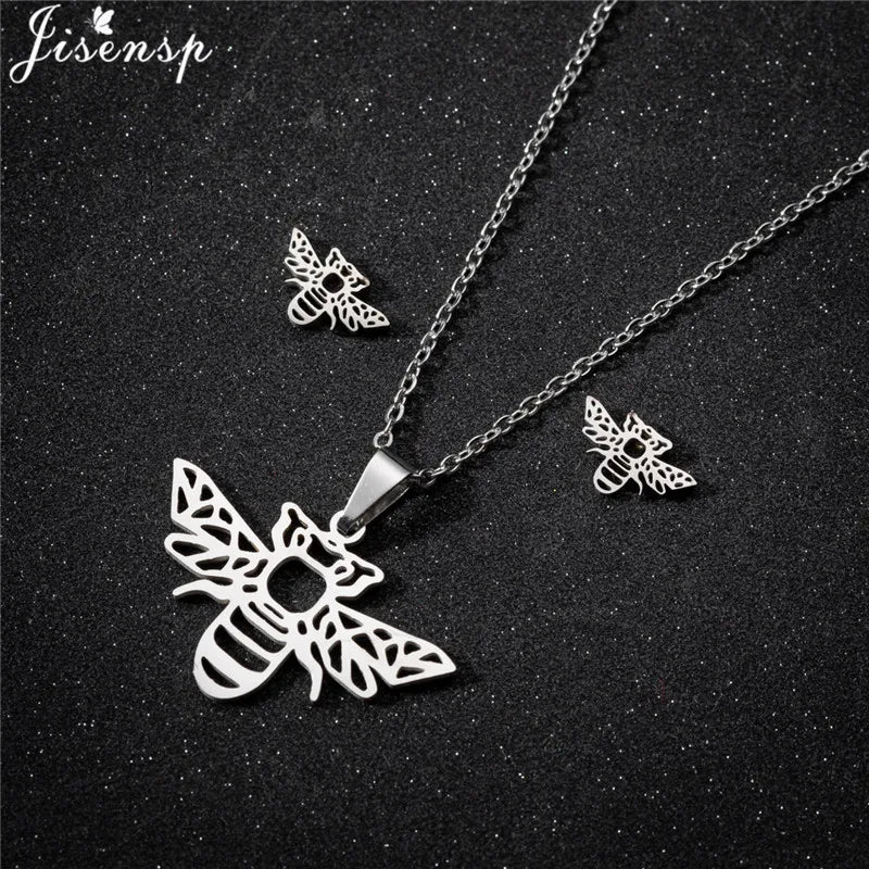Edelstahl Kolibri Schmetterling Halskette Ohrringe Mode Kleine Vögel Schmuck Sets für Frauen Mädchen Valentinstag Geschenk
