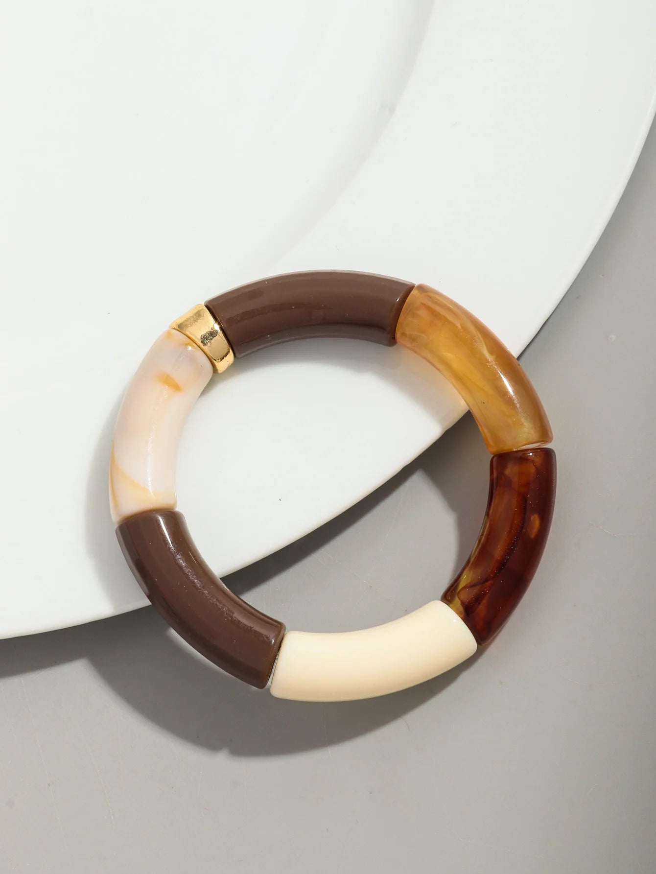Bohomia Acryl-Design-Stil, klobiges Bambus-Stapelarmband für Damen, Boho, elastisch, bunt, Röhrenperlen, Armbänder 2024, Schmuck