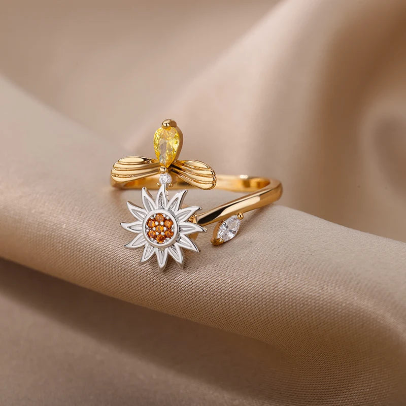 Anti Stress Angst Zappeln Ringe für Frauen Edelstahl Spinner Sonnenblume Sonne Stern Ring Trendy Schmuck Geschenk Dropshipping