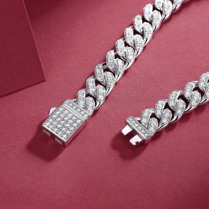 Hala D Farbe Voller Moissanit Echt S925 Sterling Silber Kubanisches Armband mit GRA Hiphop Kubanische Kette Edlen Schmuck Männer Frauen Geschenk