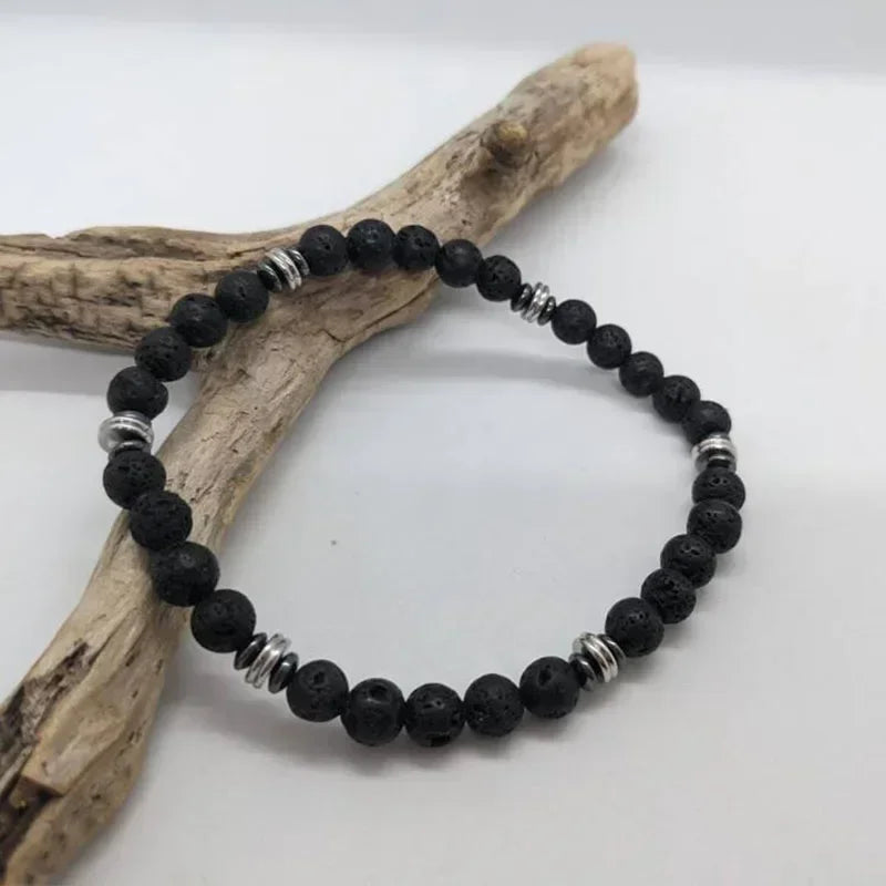 Schwarzes Onyx-Yoga-Armband mit runden Perlen und Pfeilsteinperlen für Herren
