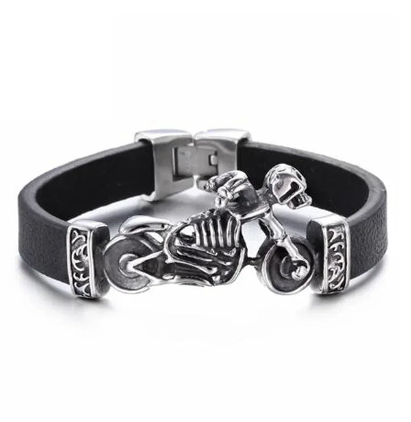 Retro Punk Fahrradkette handgewebtes Lederarmband mit Metallschnalle für Männer Motorradfahrer Rock Party Schmuck Geschenk