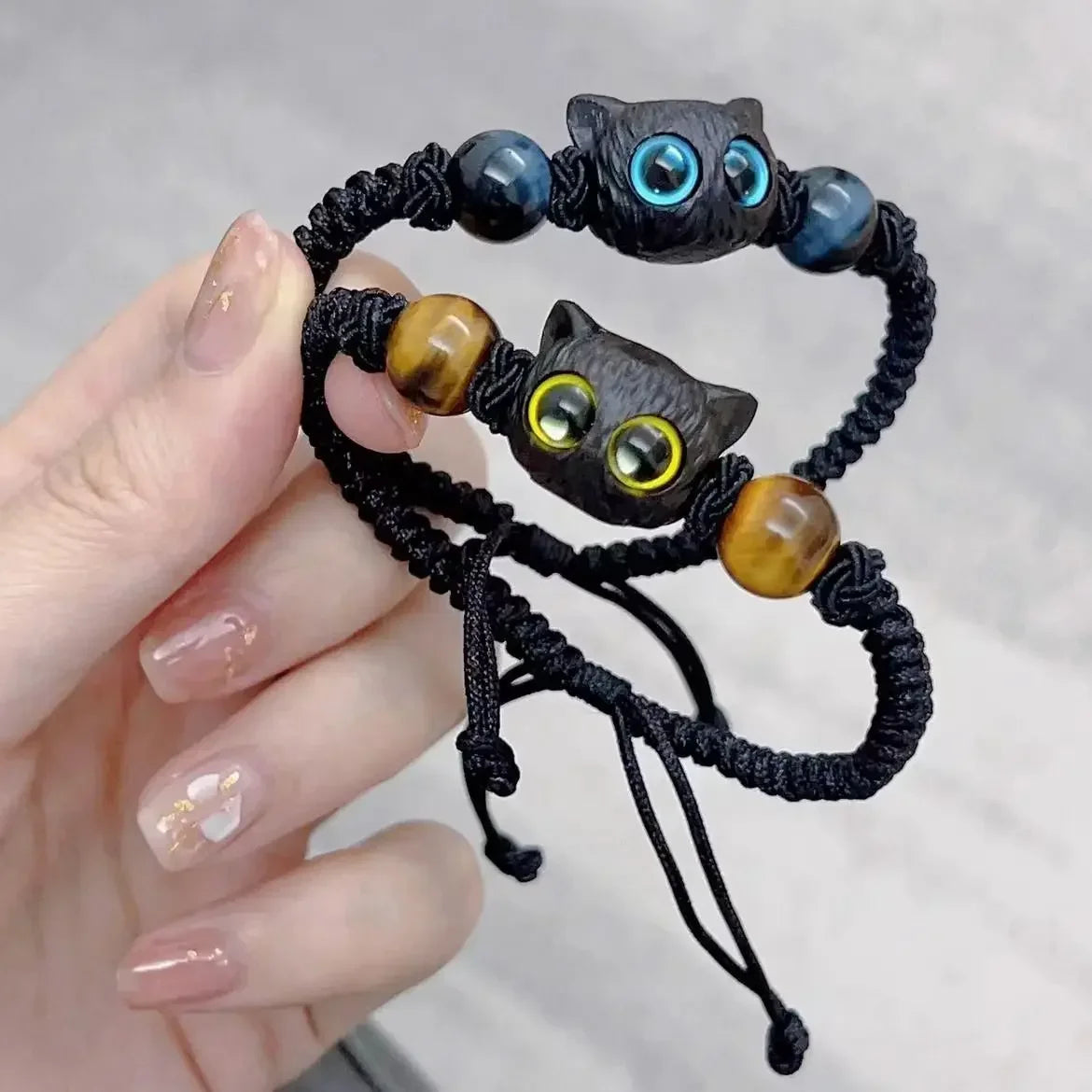 1/2 stücke Nette Natürliche Stein Schwarze Katze Armband Frauen Männer Mode Cartoon Tier Perlen Armbänder Handgemachte Mode Schmuck Geschenke