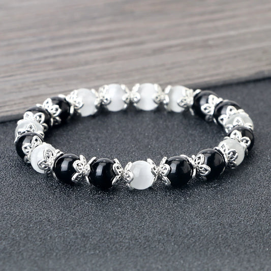 Gebet Lotus Legierung Spacer Perlen Armband 8mm Natürliche Cat Eye Streifen Achat Perlen Armreif Kette Pulsera Schmuck Geschenk für freund Neue