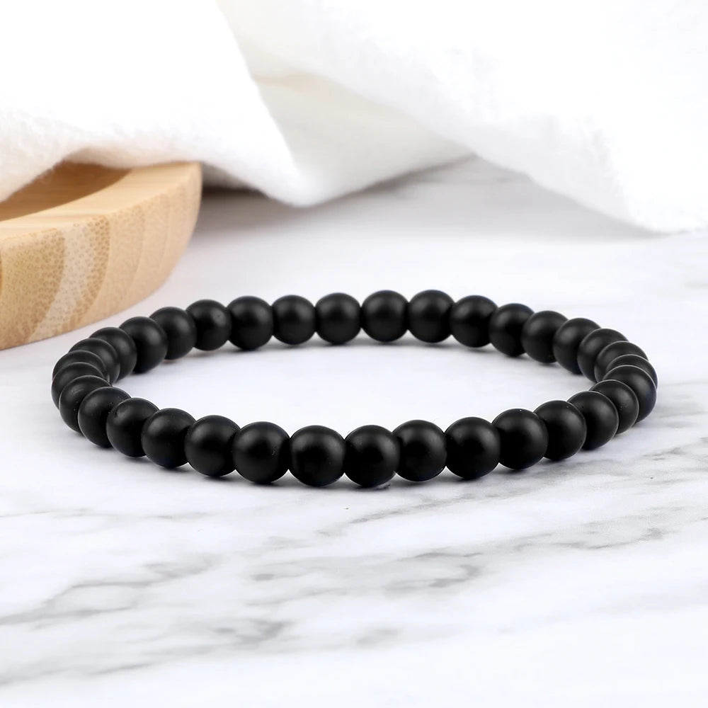 Männer Perlen Armbänder 6/8/10mm Natur schwarz matt Stein Stretch Armband für Frauen Männer Meditation Yoga Armreifen hand gefertigten Schmuck