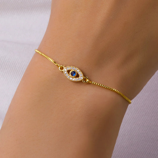 Luxus Gold Farbe Zirkon Evil Blue Eye Armband Armreif Mode Glück Schmuck Frauen Geschenk Einstellbar Handmade