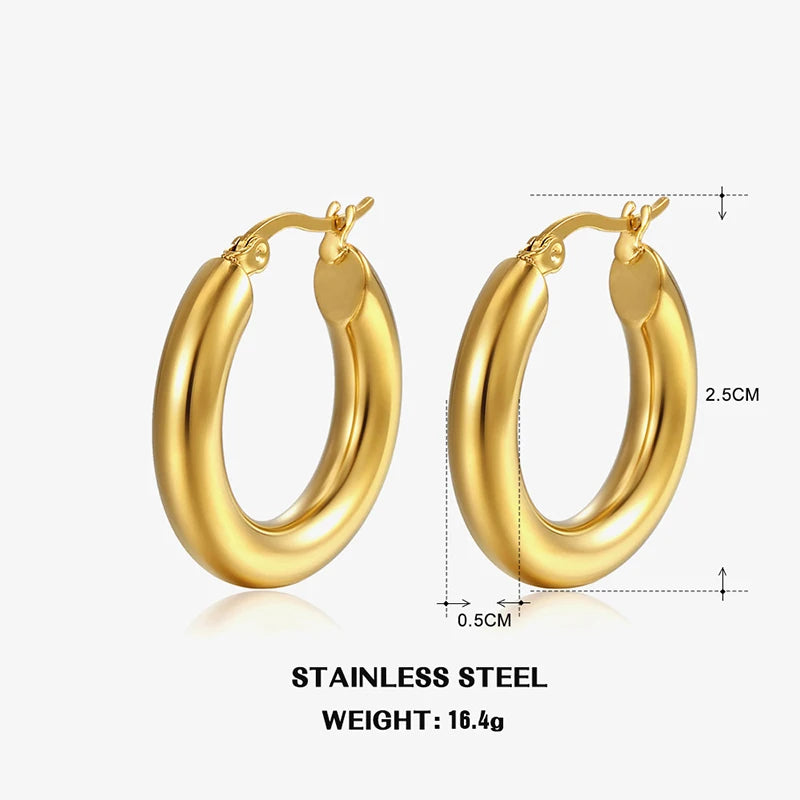 Klassische Mode Glatte Runde Creolen Für Frauen Edelstahl 5mm Dicke Ohr Schnalle Huggie Ohrringe Kreis Vintage-Schmuck