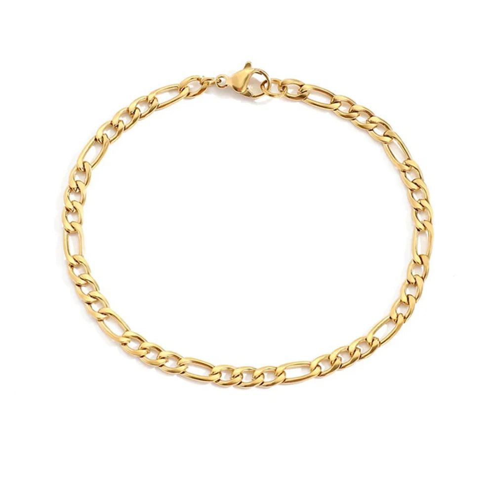 4MM Edelstahl Figaro Armband Gold Farbe Armband Für Frauen männer Hip Hop Schmuck Mode Zubehör