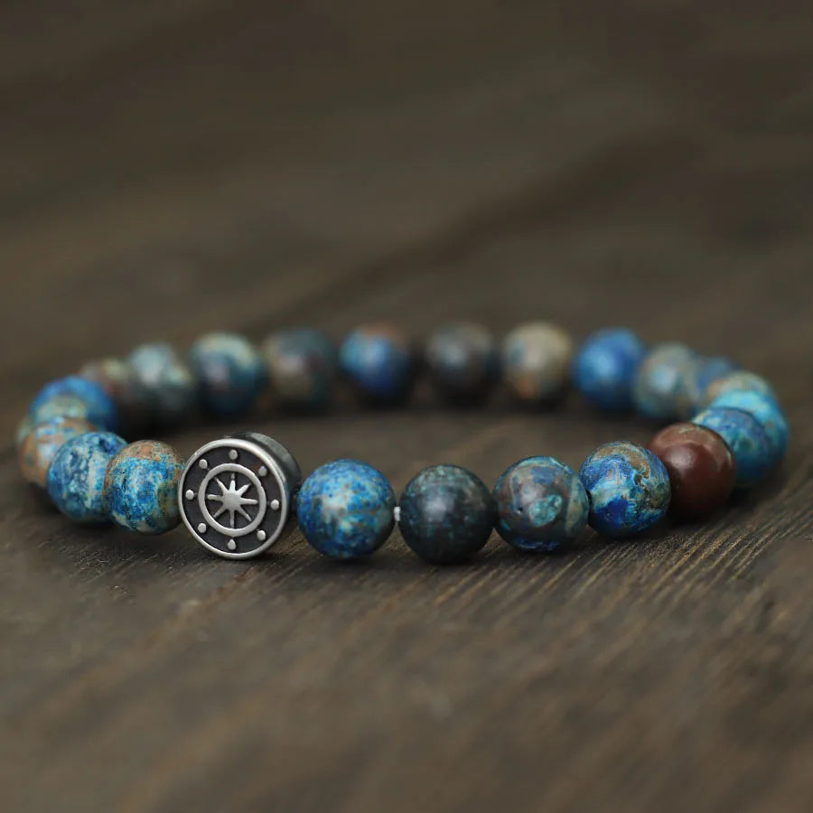 Einfaches Stil echtes Naturstein Armband für Männer Wikinger Piraten Kompass Armband Tiger Augen Strang Braslet Freizeit zubehör