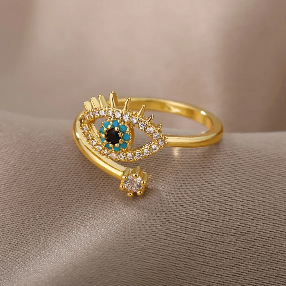 Versilberte Ringe mit bösem Blick für Damen, Edelstahl, türkischer Glücksdämonenauge, Paarring, Vintage-Emo-Schmuck
