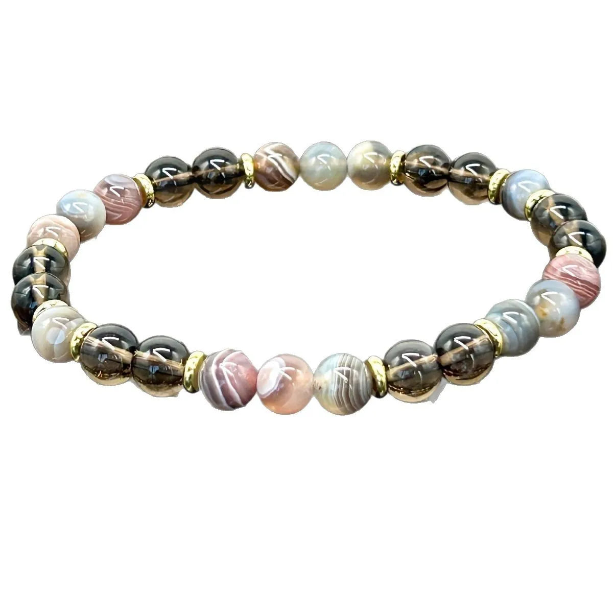 1 Stück/Überdenkungsarmband aus Botswana-Achat und Rauchquarz, handgefertigter Schmuck für Männer und Frauen, Weisheits- und Stärkeschmuck