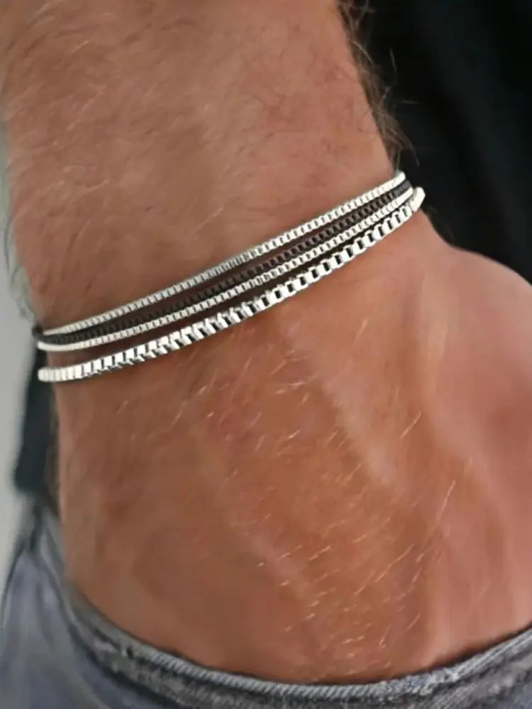 4 teile/satz Edelstahl Box Kette Armband Hip Hop Männer Multi-schicht Armband Schmuck Mode Zubehör Geschenke