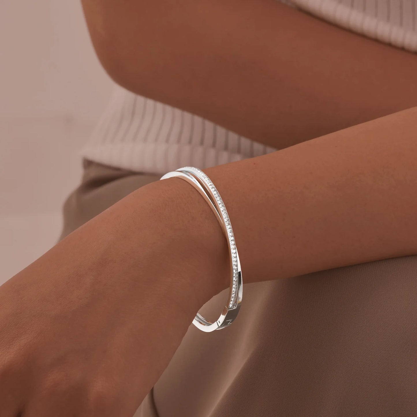 Edelstahl Zirkon zu öffnendes Armband für Frauen Mädchen Silber Farbe einfache trendige Handgelenk Armbänder Schmuck Geschenke