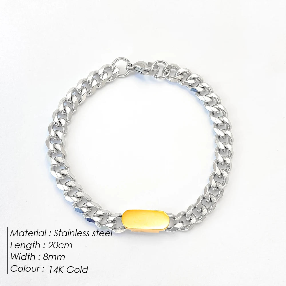 ELANDIS Kubanische Kettenarmbänder aus Edelstahl, Punk-Hip-Hop-Rock-Stil, Zubehör, vergoldetes Herrenarmband, 48-Stunden-Versand
