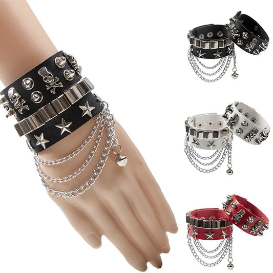 2024 neue PU Leder Armband Punk Armband Einstellbare Schädel Goth Manschette Armband Gothic Niet Schnalle Armband für Männer Frauen