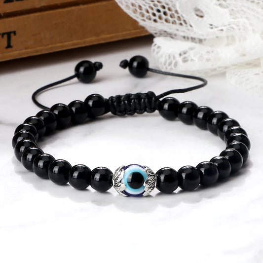 Mode Trendy Männer Türkische Bösen blick Armbänder 6mm Natürliche Tigerauge Vulkangestein Armbänder Frauen Geflochtene Amulett Schmuck Geschenke