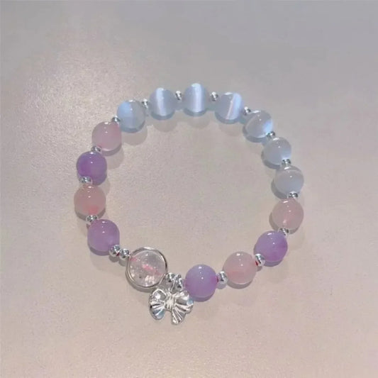 Bowknot Anhänger Nachahmung Katzenauge Steine Kristall Perlen Armbänder Für Frauen Weibliche Exquisite Mode Schmuck Zubehör Geschenke