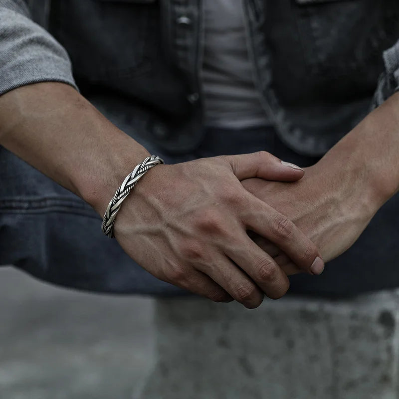 Modedesigner-Armband aus 925er-Sterlingsilber, verdreht, gewebt, für Herren und Damen, neutral, Retro, thailändisch, original, handgefertigt, Öffnungsarmreif, Geschenke