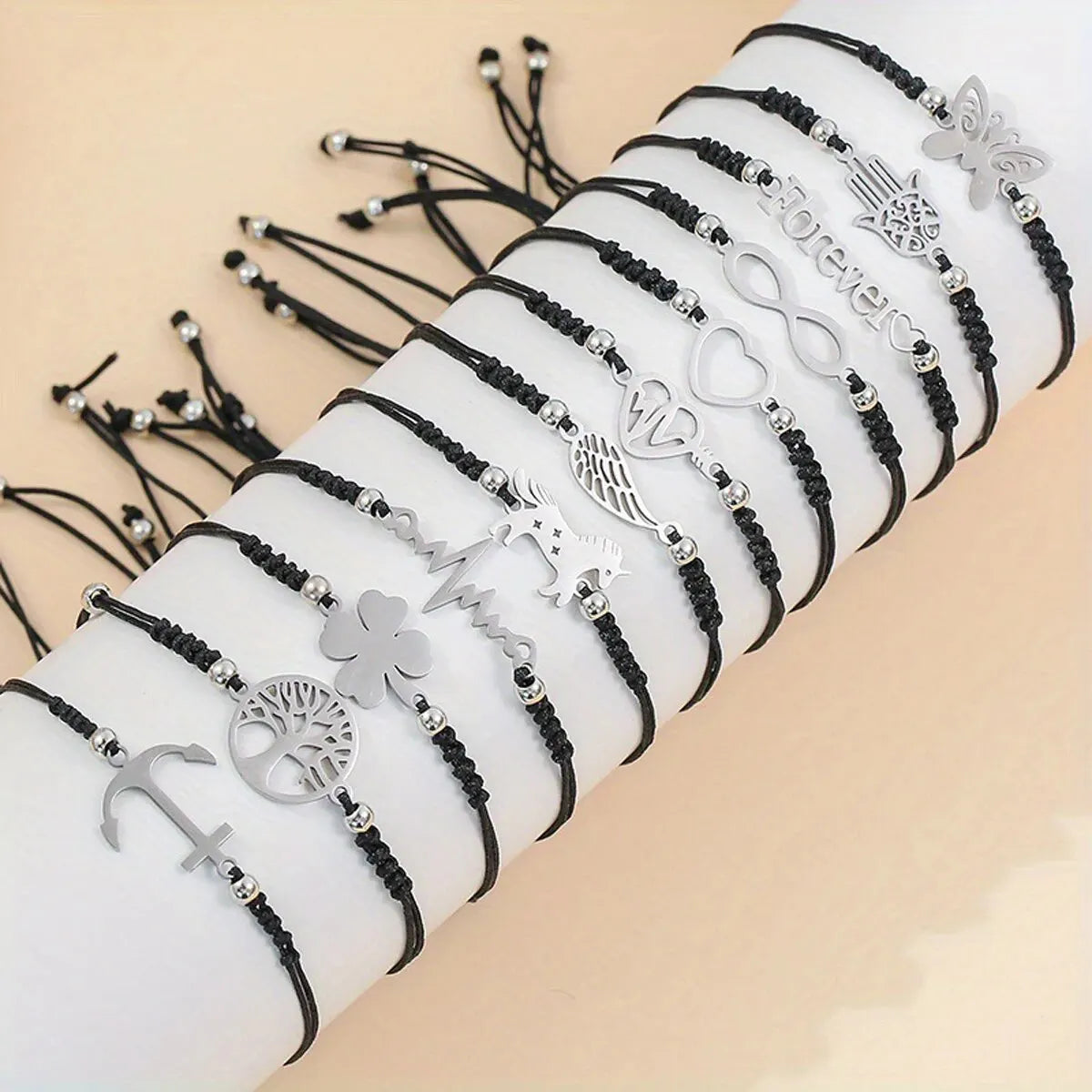 12 Stück/Set stilvolles geflochtenes Edelstahl-Charm-Armband für Männer – perfekt für den täglichen Gebrauch und das Geschenk an Familie und Freunde