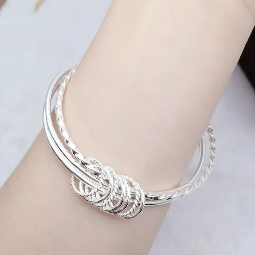 Heißer neuer feiner Armreif mit drei Kreisen aus 925er-Sterlingsilber, Manschettenarmbänder für Frauen, Mode, Party, Hochzeit, Schmuck, Weihnachtsgeschenke
