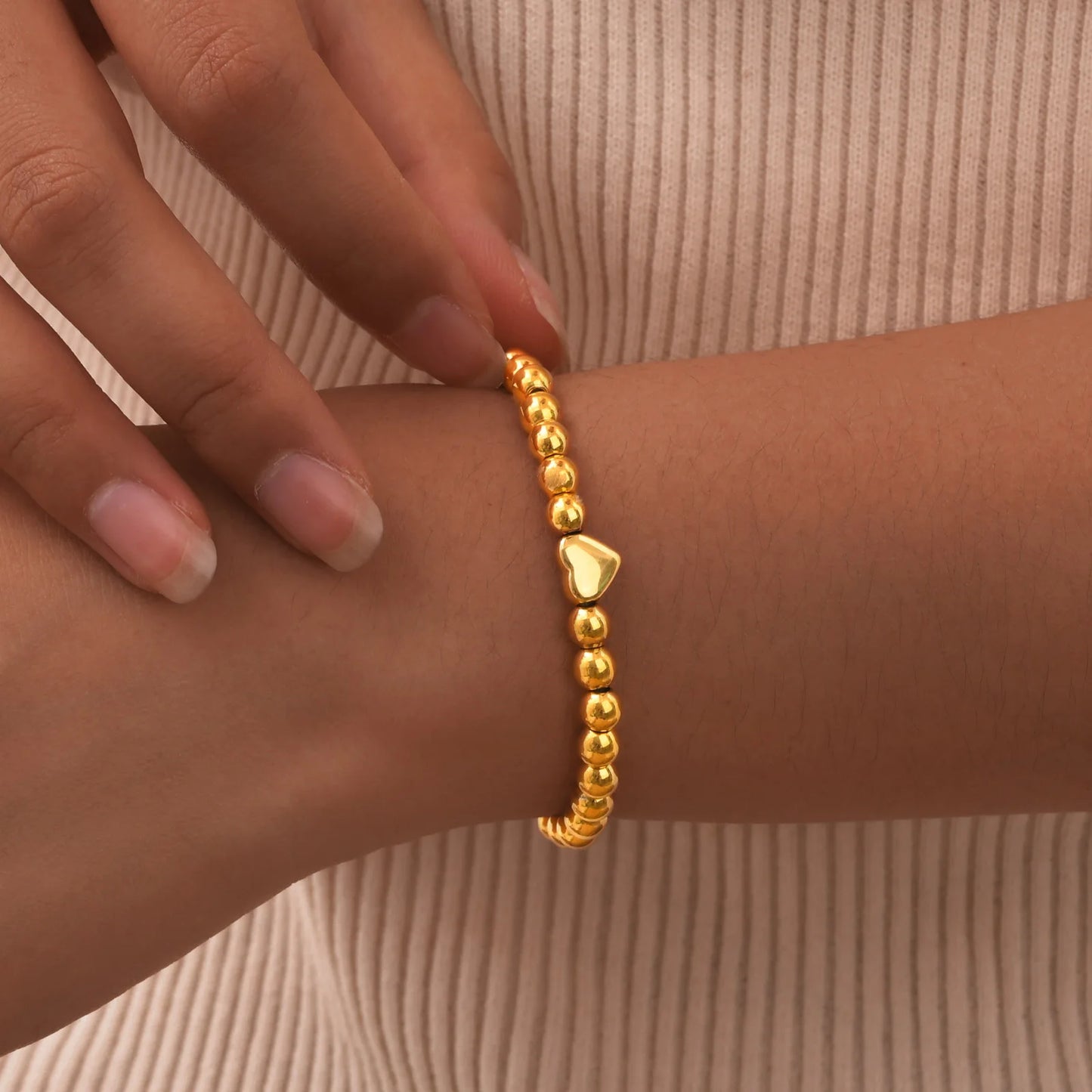 Vnox elastisches, verstellbares, vergoldetes Perlenarmband für Damen, minimalistischer, stapelbarer Edelstahl-Perlenketten-Schmuck im Ins-Stil